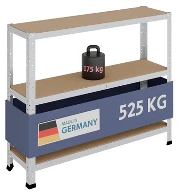 Productafbeelding van Stellingkast - Verzinkt metaal - 90 x 110 x 30 cm - 3 planken - 175 kg per plank - Voor garage en kelder