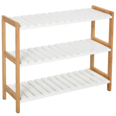 Produktbild von HOMCOM Schuhregal, Aufbewahrungsregal, Schuhschrank, 3 Ebenen, Bambus, MDF, Weiß