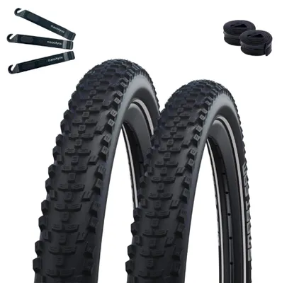 Produktbild von 2 x Schwalbe Smart Sam Fahrradreifen Performance DD RaceGuard ADDIX E-50 Schwarz+Reflex 65-584 (27.5 x 2.60") + 2 x Schwalbe Schläuche SV19F inkl. maxxi4you Reifenheber
