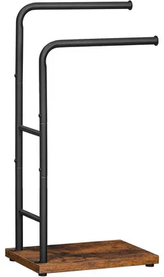 Image de Porte-serviettes sur pied avec 2 barres, dimensions 40 x 24 x 80,5 cm, couleur marron foncé/noir