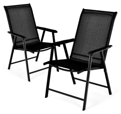 Produktbild von Gartenstühle 2er Set, Hochlehner Klappstühle mit wetterfestem Stoff, Balkonstühle mit Armlehnen, Terrassenstühle bis 150 kg belastbar, für Garten, Terrasse, Balkon, Schwarz