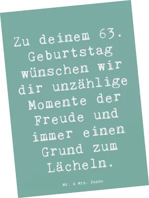 Produktbild von Mr. & Mrs. Panda Postkarte Spruch 63. Geburtstag Freude - Meeresbrise - Geschenk, strahlendes Herz, bildkarte, Postkarten, Geburtstagsgeschenk, besondere Momente