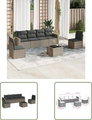 Produktbild von The Living Store 7-tlg. Garten-Sofagarnitur mit Kissen Grau Poly Rattan