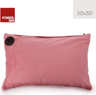 A pink rectangular heating pad with a black circular control button on the left side, set against a white background.