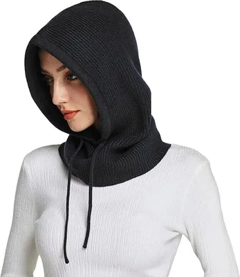 Produktbild von Mütze Damen Winter, Strickmützen Warme Kapuzen Schal für Frauen Sturmhauben Beanie Wintermützen SCHWARZ