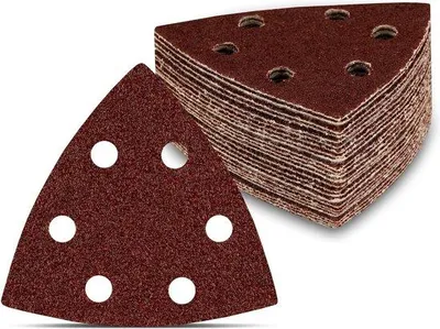 Obrázek produktu pro Trojúhelníkové brusné listy, 180 kusů, 6 otvorů, 93 x 93 x 93 mm, zrnitost 30, 40, 60, 80, 120, 180, 240