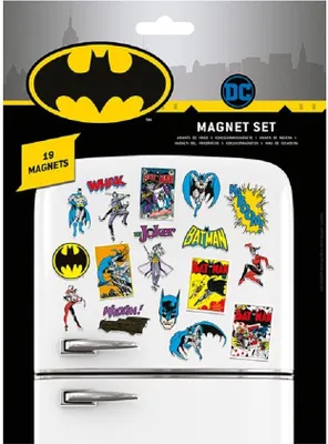 Produktbild von DC Comics Batman 19-teiliges Magnetset (Retro-Batman-Design), 19 Kühlschrank- oder Partytaschenmagnete, offizielles Produkt