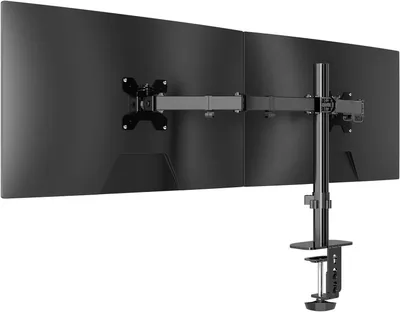 Image de Support double écran - Support pour moniteur de bureau - Travail ergonomique - Hauteur réglable - Pour écrans de 13 à 27 pouces - Noir