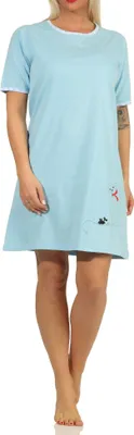 Image de Chemise de nuit pour femme, chemise courte avec adorable application chat - 66335 ; bleu clair, 40