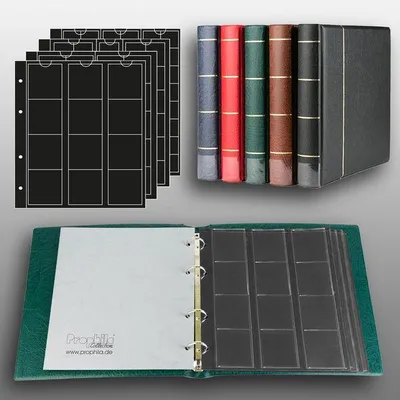Produktbild von Prophila Collection Münz-Album mit 4 Hüllen (Schwarze Zwischenblätter) für 110 Münzen grün