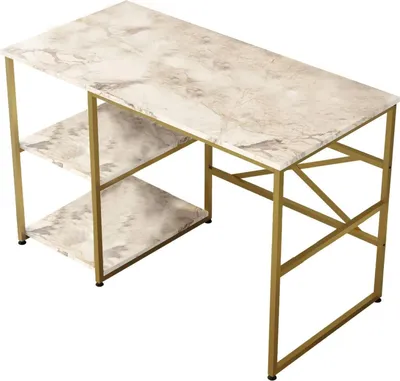 Immagine prodotto di Dmora Scrivania Scorpius 60x120x75h cm oro, 2 Ripiani 2 Vani