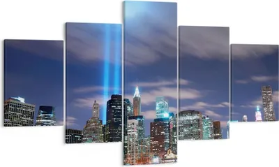 Produktbild von Bild auf Leinwand - Leinwandbild - Wolkenkratzer Lichter Ansicht - 125x70cm - Wand Bild - Wanddeko - Leinwanddruck - Bilder - Kunstdruck - Wanddekoration - Leinwand bilder - Wandkunst - EA125x70-0220