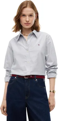 Produktbild von Tommy Hilfiger Relaxed Fit Yarn Dyed Oxford Shirt, Hemd, Erwachsener, Weiblich, Schwarz, Halb-Spreizkragen, Lockere Passform