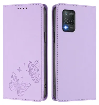 Produktbild von Lederhülle für Realme 8 5G, Schmetterling Prägung Leder Brieftasche Schutzhülle mit Ständer Violett