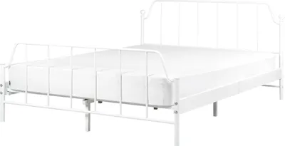 Produktbild von BELIANI Bett Weiß Eisen mit Lettenrost 140 x 200 cm Hohes Kopfteil u. Fußteil Industrie-Design Modern Schlafzimmer Doppelbett Metallbett Eisenbett
