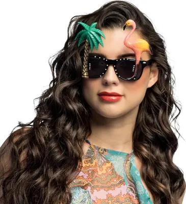 Produktbild von "Hawaii" Partybrille - Palme und Flamingo | Mehrfarbig