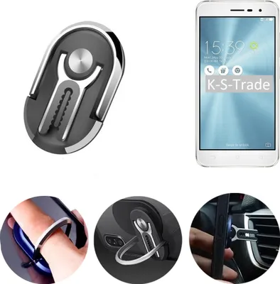 Produktbild von K-S-Trade 3in1 Smartphone-Ring Handy-Ring kompatibel mit Asus ZenFone 3 (ZE520KL) Fingerhalterung  Handyring Tischständer Lüftungsgitter-Halterung