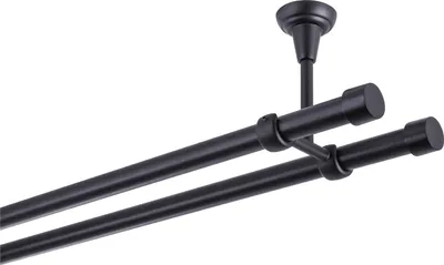 Produktbild von Gardinenstange Schwarz Matt stabile Vorhangstange 19 mm mit Endstück Kappe einfache Montage, Montageort: Decke, 2-läufig, 480 cm