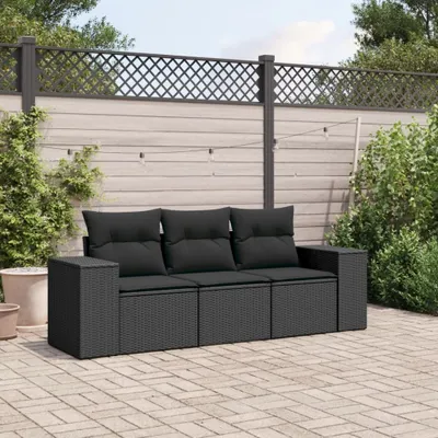Produktbild von The Living Store 3-tlg. Garten-Sofagarnitur mit Kissen Schwarz Poly Rattan