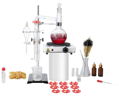 Produktbild von VEVOR Ätherisches Öl Destillationsset, 500ml Destillationsapparat, 3.3 Boro Laborglas-Destillationsset mit 1000W Heizplatte und 24, 40 Gelenk, 33-teiliges Set, 1000 W