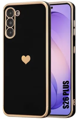 Image de Coque pour Samsung Galaxy S26 Plus, Protection Silicone Motif Cœur Antichoc Souple Anti-Rayures Noir