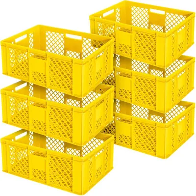 Produktbild von 6x Eurobehälter durchbrochen/Stapelkorb, lebensmittelecht, LxBxH 600 x 400 x 240 mm, gelb