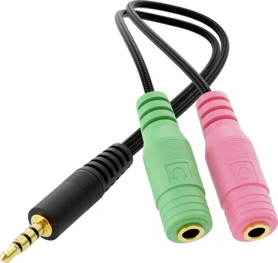 Produktbild von deleyCON Kopfhörer Headset Splitter Audio Klinken Y Adapter Kabel Stereo - 1x 3,5mm Klinke Stecker CTIA 4 Polig TRRS auf 2x 3,5mm Klinke Buchse - 1x Klinke Anschluss auf Kopfhörer und Mikrofon