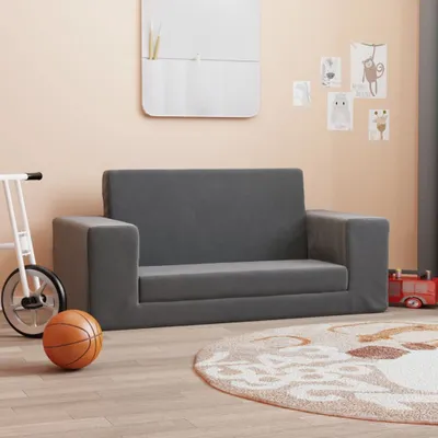 Produktbild von Kinder-Schlafsofa 2-Sitzer Anthrazit Weicher Plüsch 357030