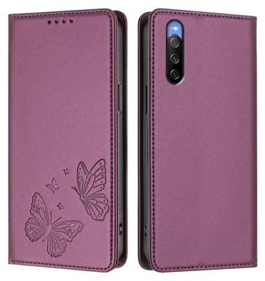 Image de Étui en cuir pour Sony Xperia 10 V, motif papillon, étui à rabat avec porte-appareil, violet