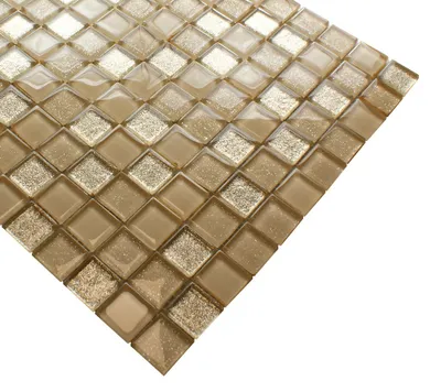 Produktbild von Beiges Glasmosaik „Bernstein“, Glasmosaik mit Glitzer, beige Dekofliese mit Glitzer