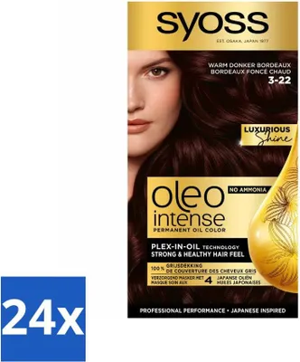 Immagine prodotto di SYOSS - Oleo Intense 3-22 - Tintura per capelli - Colore permanente per capelli - Bordeaux scuro caldo - Colore a lunga durata - Confezione risparmio - 24 pezzi