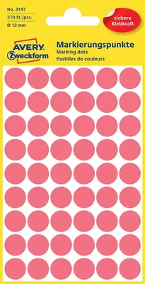 Image de Avery Zweckform® 3147 3147 Points de repère - Ø 12 mm, 5 feuilles/270 étiquettes, rouge vif