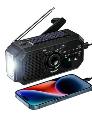 Produktbild von Solar radio,Notfunkgerät mit LED-Beleuchtung,Notfallradio AM/FM Wetter Wind Up Radio mit 1200-mAh-Akku,Notbeleuchtung,Wiederaufladbar,Schwarz