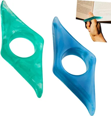 Produktbild von 2 Stück Daumenring Buchhalter mit Lesezeichen transparent - Leseaccessoires für Bücher - Harz Seitenhalter für Lehrer und Bücherliebhaber (blau grün)