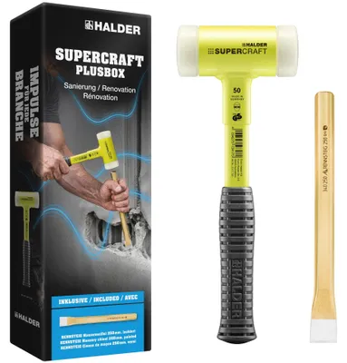 Produktbild von HALDER SUPERCRAFT Plusbox Sanierung Schonhammer Ø 50 mm + RENNSTEIG Maurermeißel 250 mm