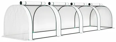 Produktbild von Gewächshaus, winterfest Foliengewächshaus mit aufrollbaren Reißverschlusstür 395 x 100 x 80 cm Weiß