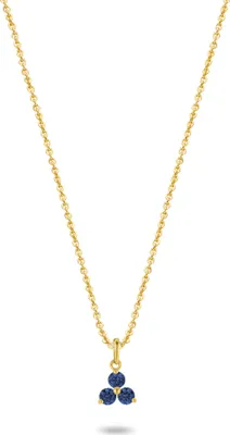 Produktbild von New Bling 9NBG-0672 Gold Halskette mit Anhänger - 3 Steine - 7.4mm - Zirkonia - Blau - Ankerglied - 39+3+3cm - 0.87 Dicke - 14 Karat - Gold