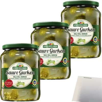 Produktbild von Spreewaldhof Salz-Dill-Gurken in naturtrüben Aufguss 3er Pack (3x720g Glas) + usy Block