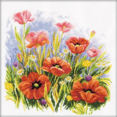 Zdjęcie produktu dla Zestaw do haftu krzyżykowego RTO "Maki" M140, wzór liczony, 30x30 cm