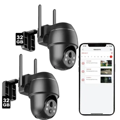 Obrázek produktu pro venkovní sledovací kamera s 5MP baterií WLAN, detekce osob/vozidel, 2,4GHz WiFi, noční vidění, obousměrný zvuk sada 2 32GB