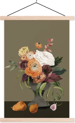 Produktbild von MuchoWow® Textilposter Aquarell - Blumen - Stilleben 40x60 cm mit holzfarbenen Rahmen - Poster