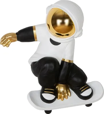 Image de Gilde Wandobjekt, Astronaut, "Skateboard", Kunstharz, schwarz, weiß, VE 1, L. 14 cm, B. 38.5 cm, H. 44.5 cm 59047 4063387590478