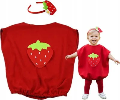 Produktbild von Erdbeere Kostüm Kinder Karneval - Obst Verkleidung Bluse & Haarreif - Fasching 110-135cm