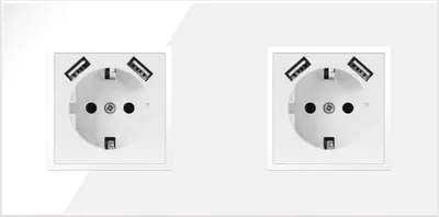 Produktbild von 2-fach Steckdose + 2x USB Weiß Komplett mit Glasrahmen Schuko 230V QUADRA