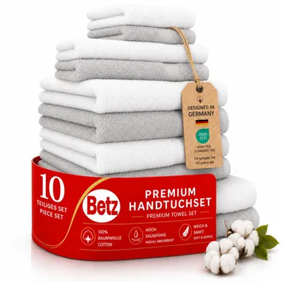 Produktbild von Betz 10-tlg. Handtuch-Set PREMIUM CLASSIC 2 Duschtücher 4 Handtücher 2 Gästetücher 2 Seiftücher  Farbe: weiß & silbergrau