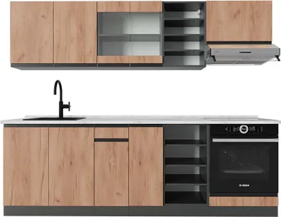 Image de Cuisine Vicco R-Line Chêne doré/anthracite 240cm J-Shape, PT Marbre, Model 43197