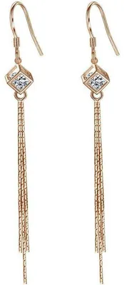 Produktbild von Ohrringe Damen Hängend 925 Sterling Silber Lange Quaste Tropfen Baumeln Schlangenkette Haken Zirkonia Rosegold 8cm