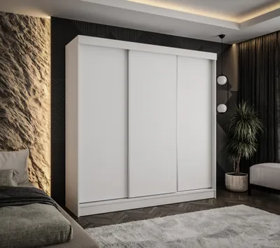 Produktbild von Schwebetürenschrank 3-türig 220x205 cm Weiß – Moderner Kleiderschrank für Schlafzimmer und Flur