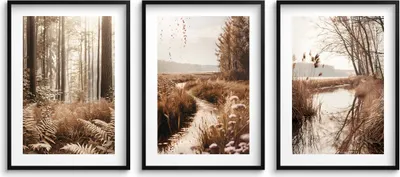 Obrázok produktu pre Plagáty plagát boho pre obývaciu stenu les tráva jazero hnedá 3x 30x40