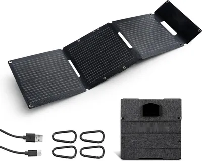 Immagine prodotto di Pannello solare pieghevole da 30 W - Caricatore solare portatile - Monocristallino di tipo N 16BB - Connettori USB-A e USB-C - Ricarica rapida QC 3.0 - Per campeggio ed escursionismo - Per cellulari e tablet
